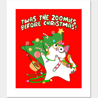 Twas the Zoomies Before Christmas Calico Cat Gone Crazy funny xmas Posters and Art